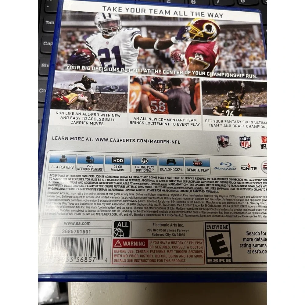 Madden NFL 17 Sony‎ PlayStation 4 PS4 EA Sports Football Game Rob Gronkowski